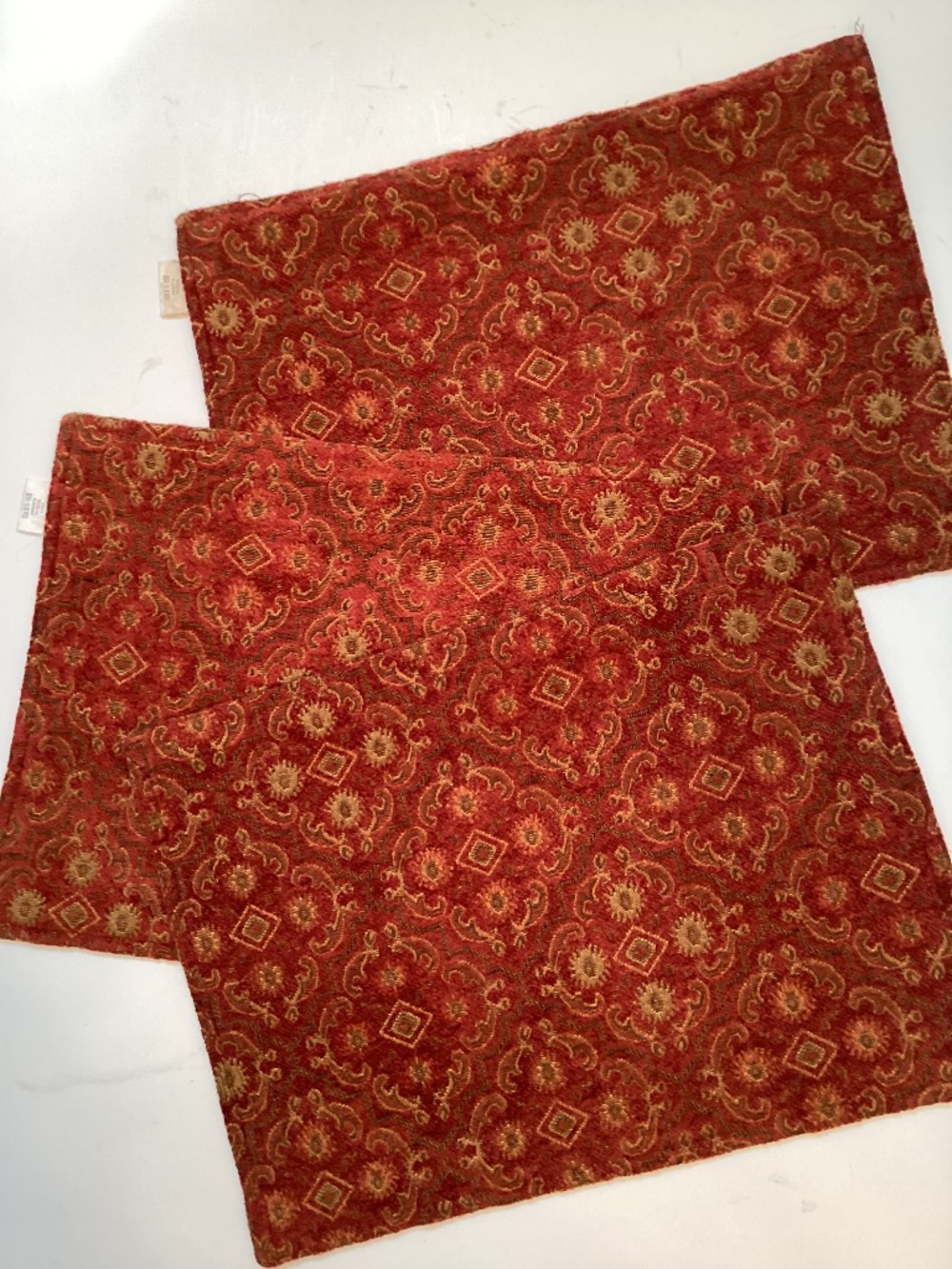 CRATE & BARREL, … Rich Red and Gold Tapestry Placemats, “DARCY”…10 pcs.